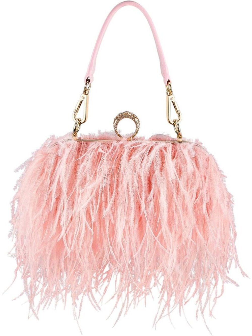 Women's Pink Feather Purse Fluffy Ostrich Clasp Cocktail Evening Handbag
